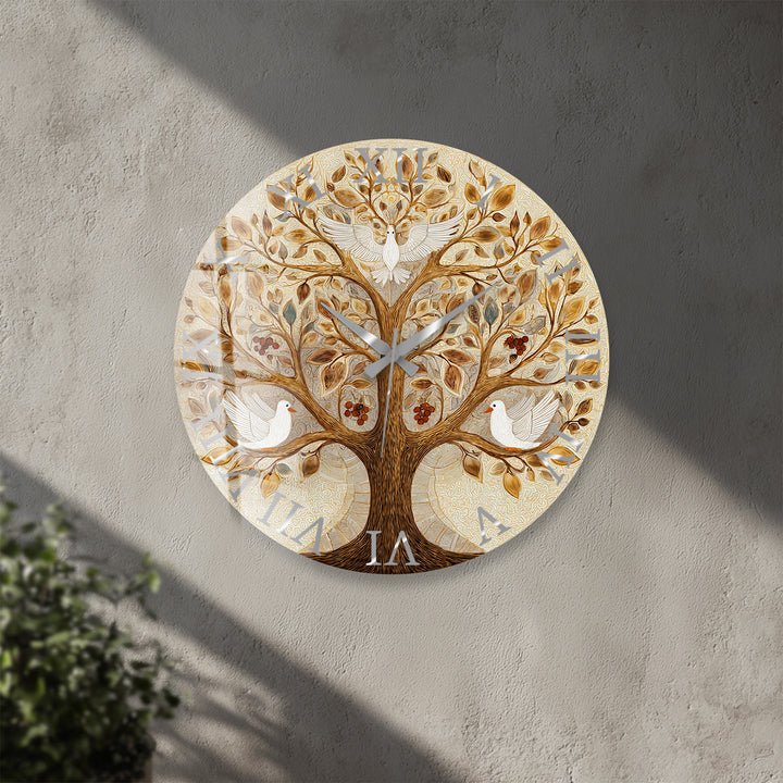 Tree of Life Glass Wall Clock – White Dove Botanical Decor