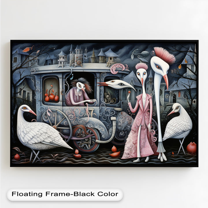 Crimson Couriers – Surreal Carriage Scene Oil Painting