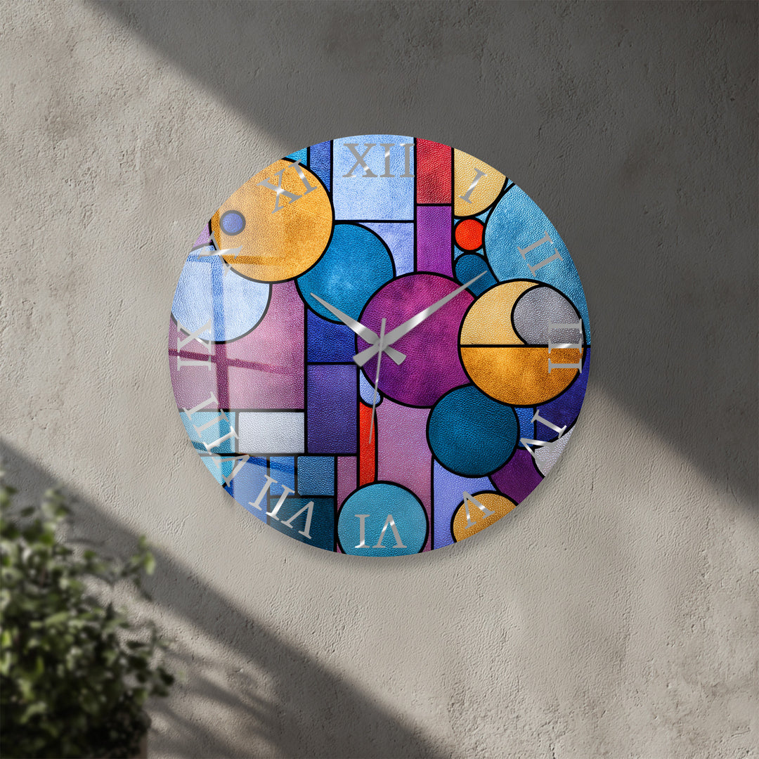 Colorful Geometric Glass Wall Clock – Modern Abstract Circle Art
