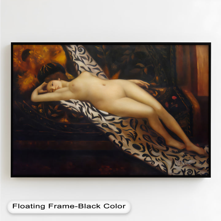 Velvet Reverie – Reclining Nude on Ornamental Nude Oil Painting