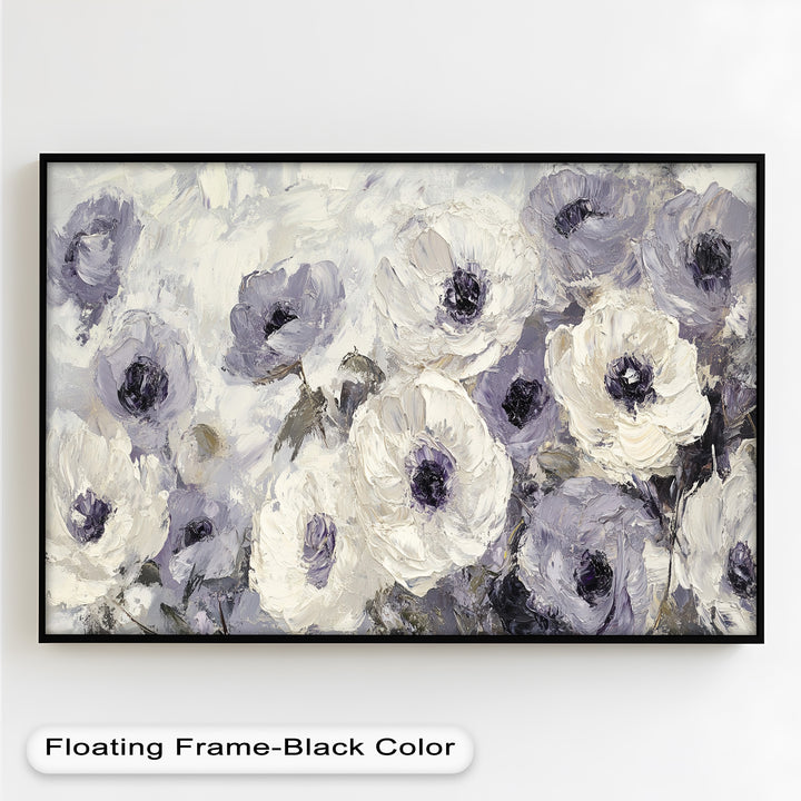 Ivory Whispers – Cream and Lavender Anemone Flower Oil Painting