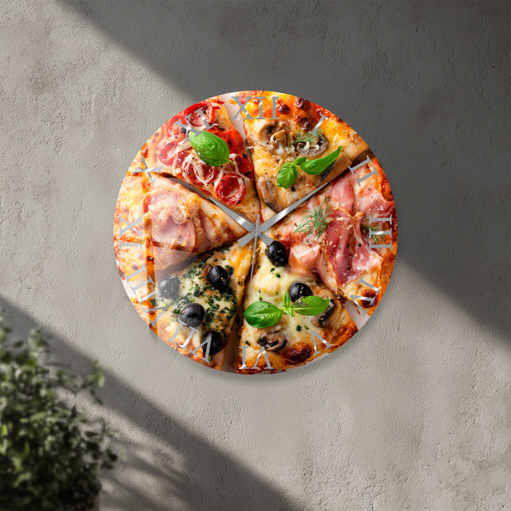 Pizza Glass Wall Clock – Italian Kitchen Wall Decor