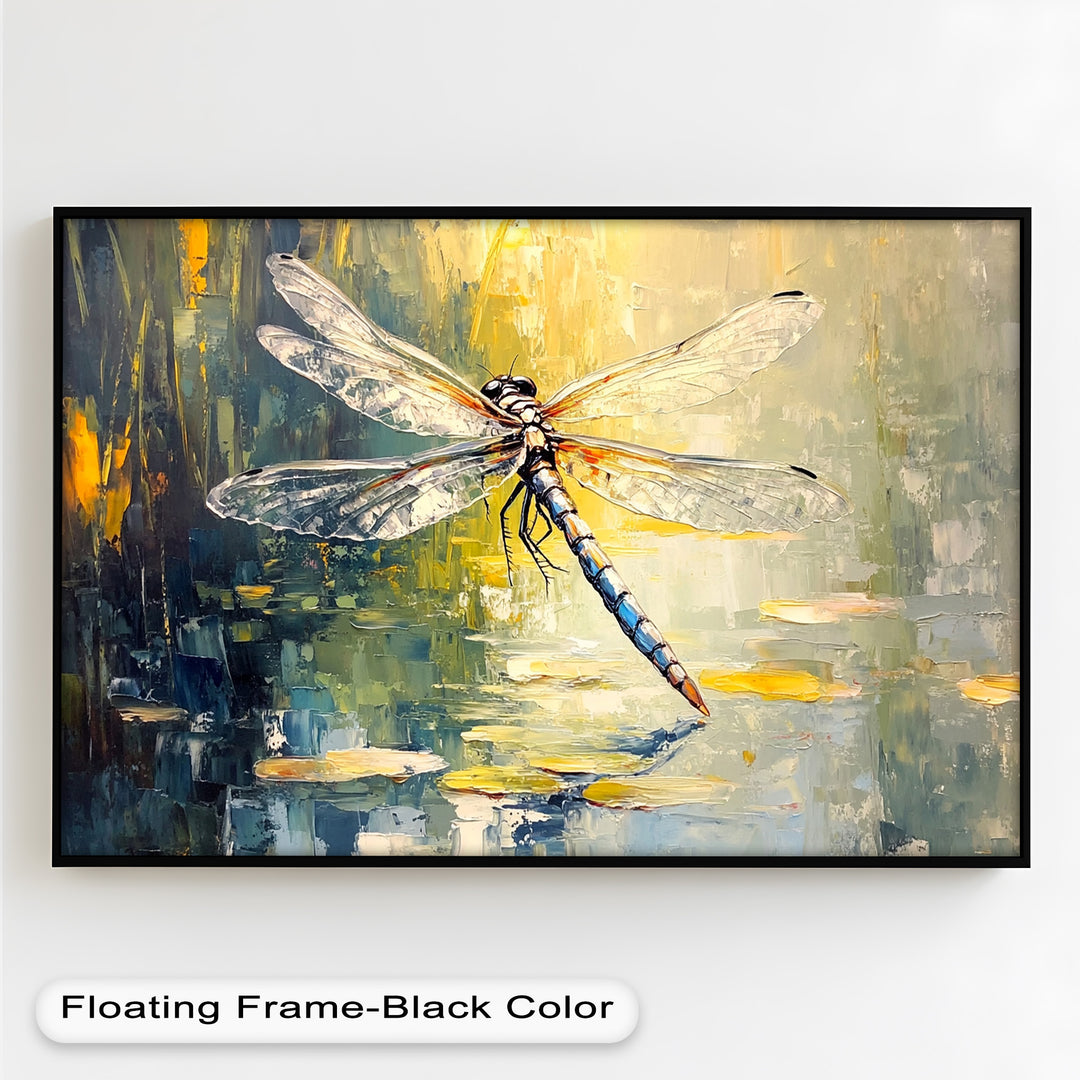Shimmering Dragonfly Over Lily Pond – Animal Oil Painting