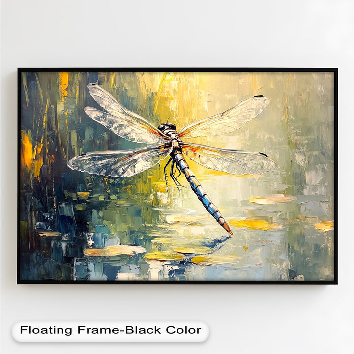 Shimmering Dragonfly Over Lily Pond – Animal Oil Painting