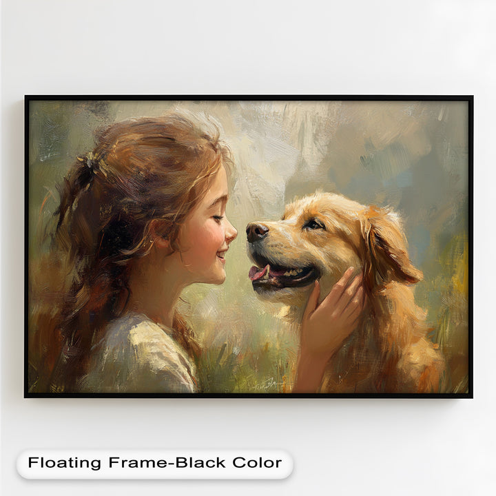 Girl and Golden Retriever in Gentle Light – Animal Oil Painting