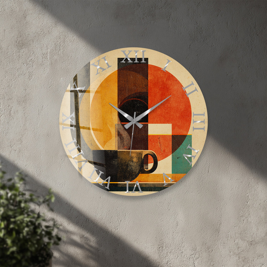 Mid Century Coffee Glass Wall Clock – Retro Geometric Decor