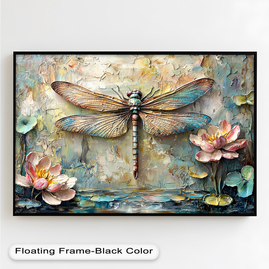 Floral Dragonfly – Framed Botanical Oil Painting