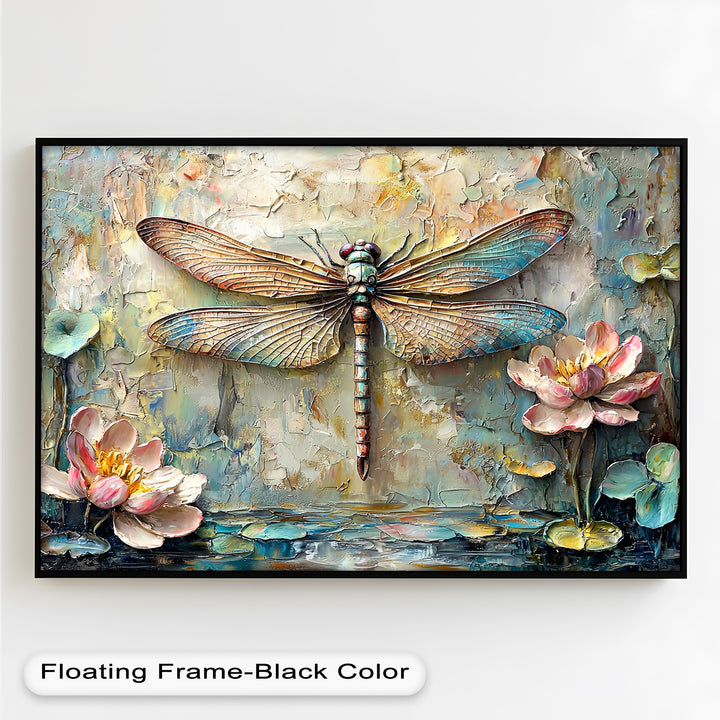 Floral Dragonfly – Framed Botanical Oil Painting