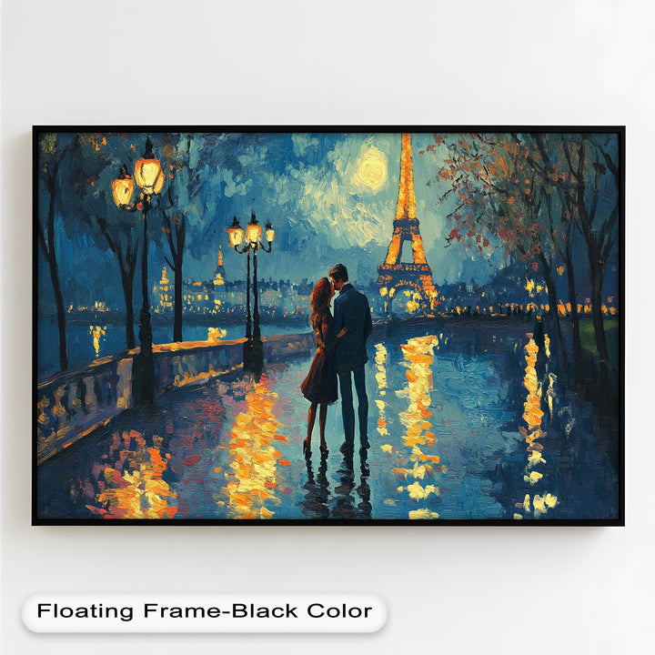 Moonlit Reflections – Eiffel Tower Romance Love Oil Painting