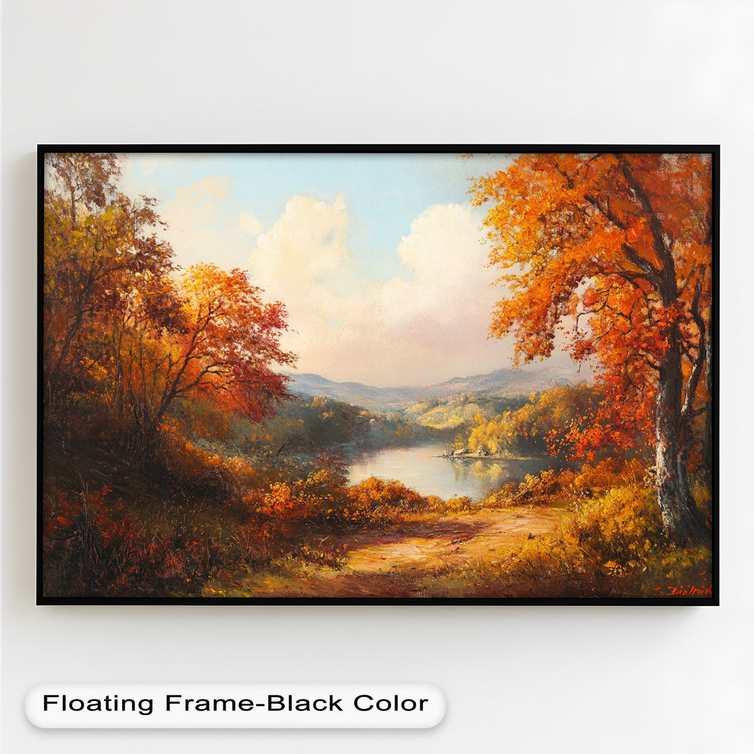 Golden Horizon – Ölgemälde mit herbstlichem Flussblick