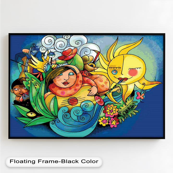 Colorful Surreal Art Print – Sunshine Framed Oil Painting
