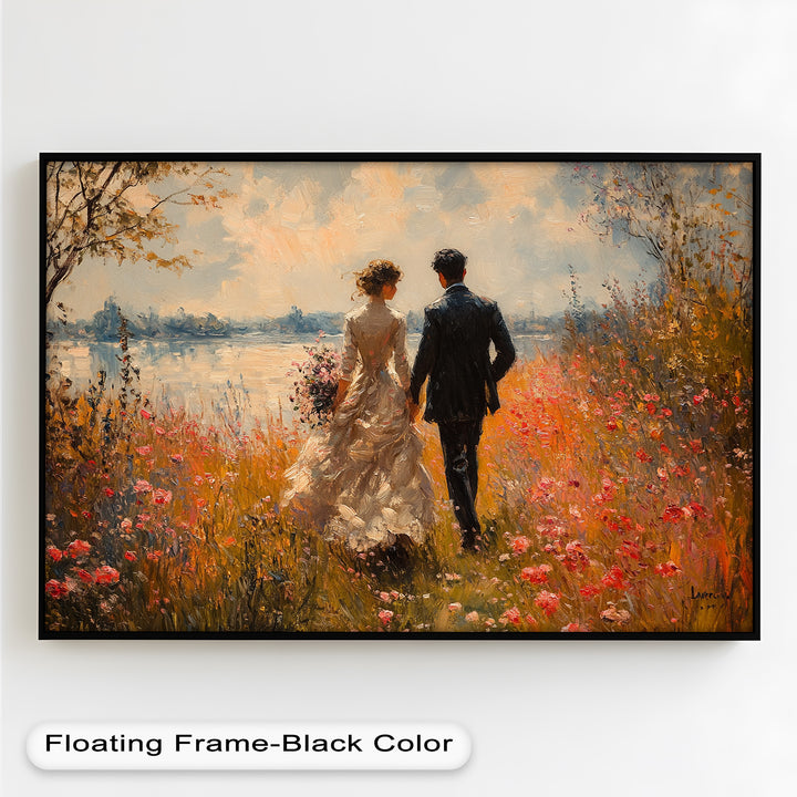 A Walk to Remember – Impressionist Couple in Blooming Field Oil Painting