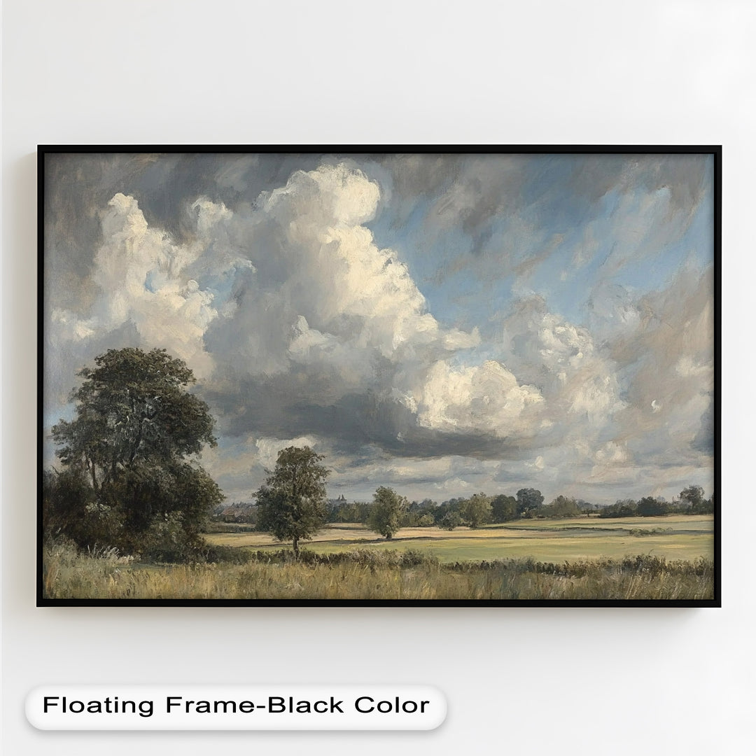 A breathtaking pastoral scene unfolds in this nature-inspired painting, where a dynamic sky meets gently rolling meadows, evoking a sense of calm and endless horizons.
