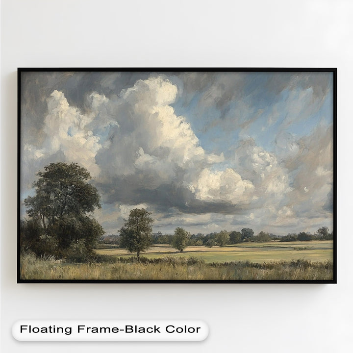 A breathtaking pastoral scene unfolds in this nature-inspired painting, where a dynamic sky meets gently rolling meadows, evoking a sense of calm and endless horizons.
