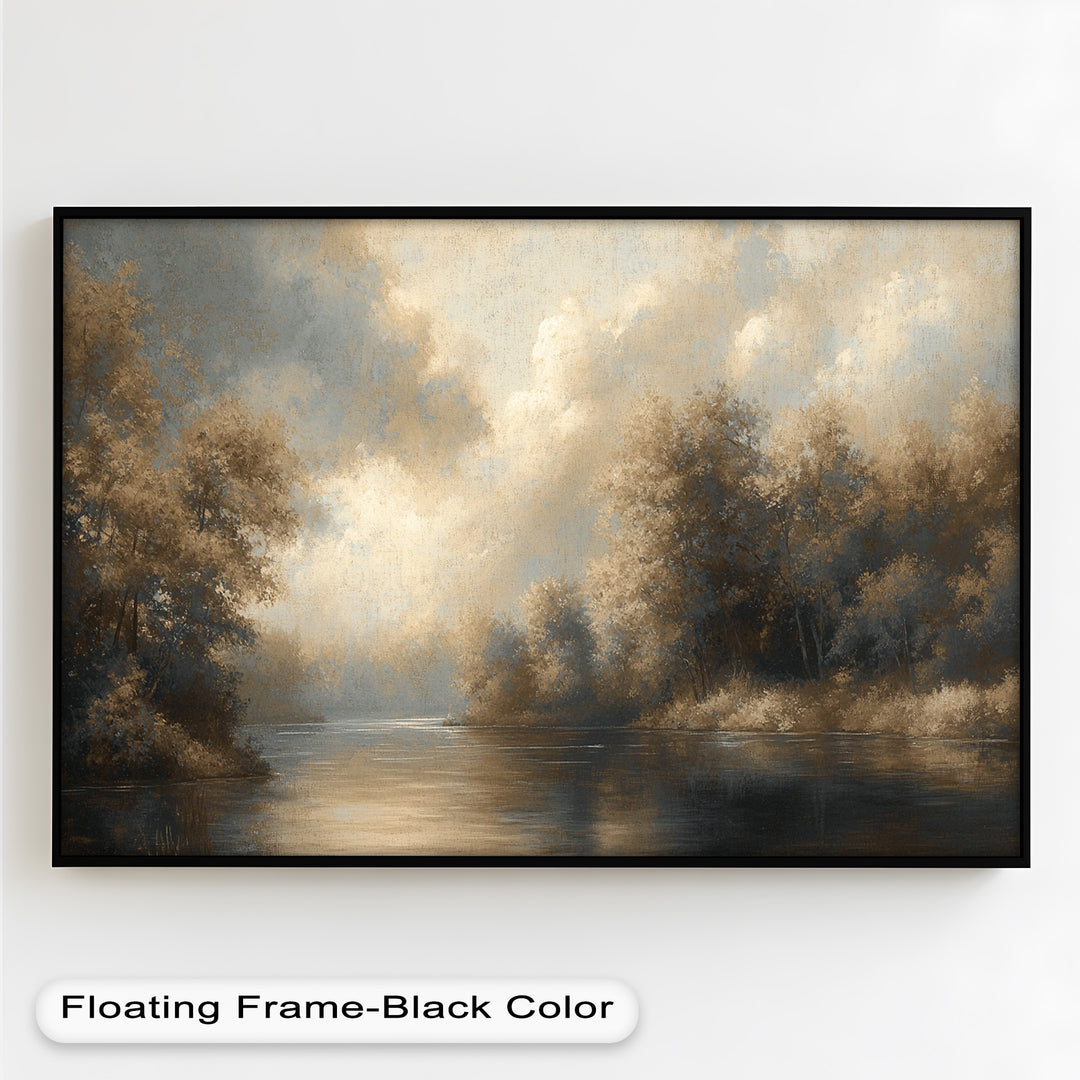 Serene River Landscape Wall Art – Modern Oil Painting