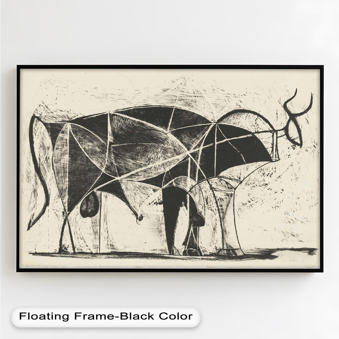 A stylized bull figure constructed with overlapping lines and shadowed areas, evoking movement and structure.