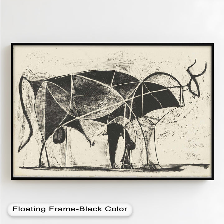 A stylized bull figure constructed with overlapping lines and shadowed areas, evoking movement and structure.