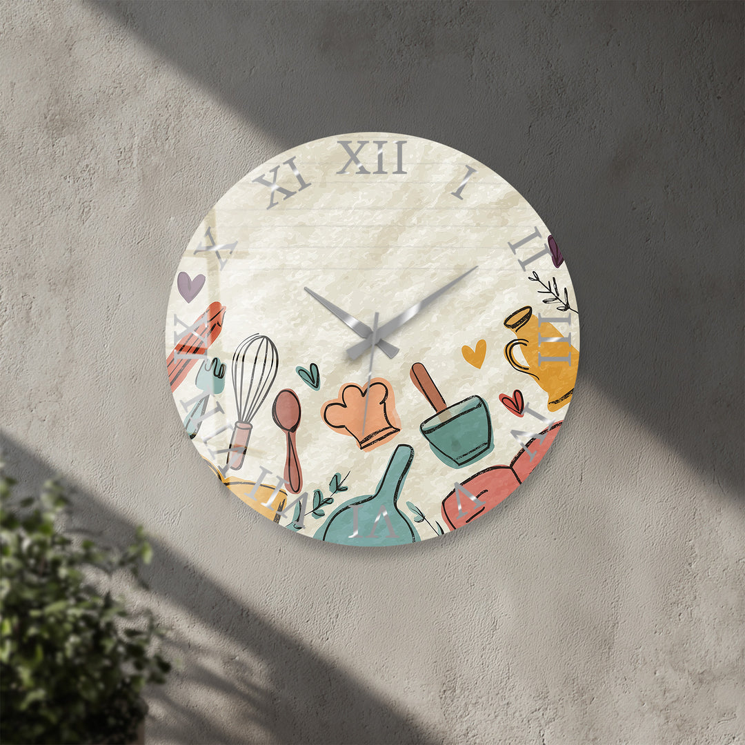 Kitchen Utensils Glass Wall Clock – Cute Cooking Kitchen Decor