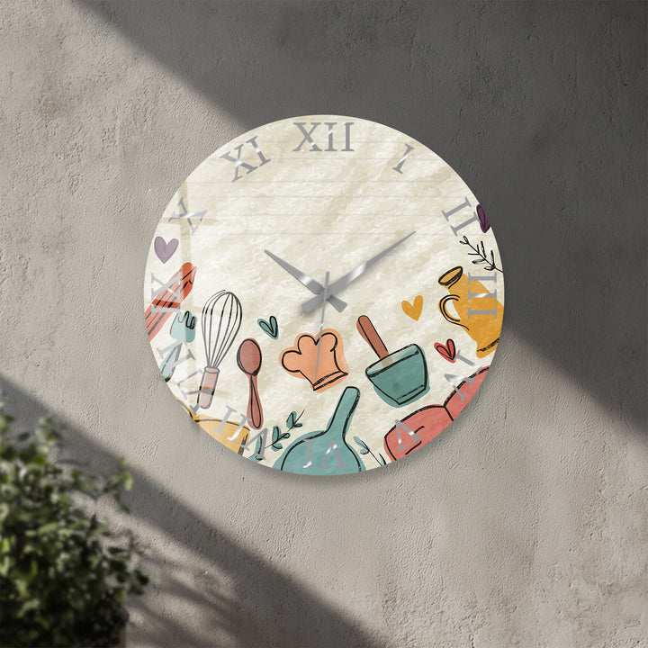 Kitchen Utensils Glass Wall Clock – Cute Cooking Kitchen Decor