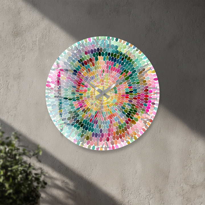 Colorful Mandala Glass Wall Clock – Rainbow Mosaic Decor