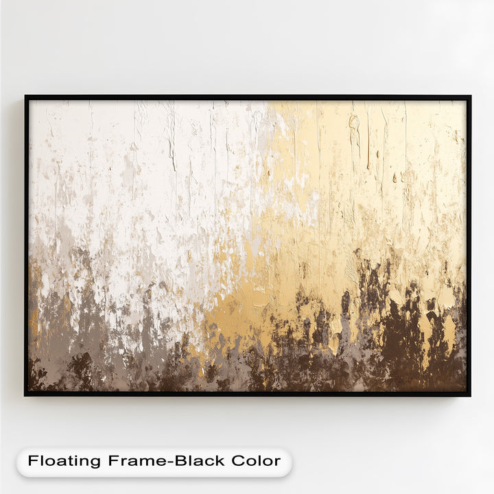 A beautifully textured abstract artwork with dripping paint effects and a rich color transition from white to gold and deep brown.