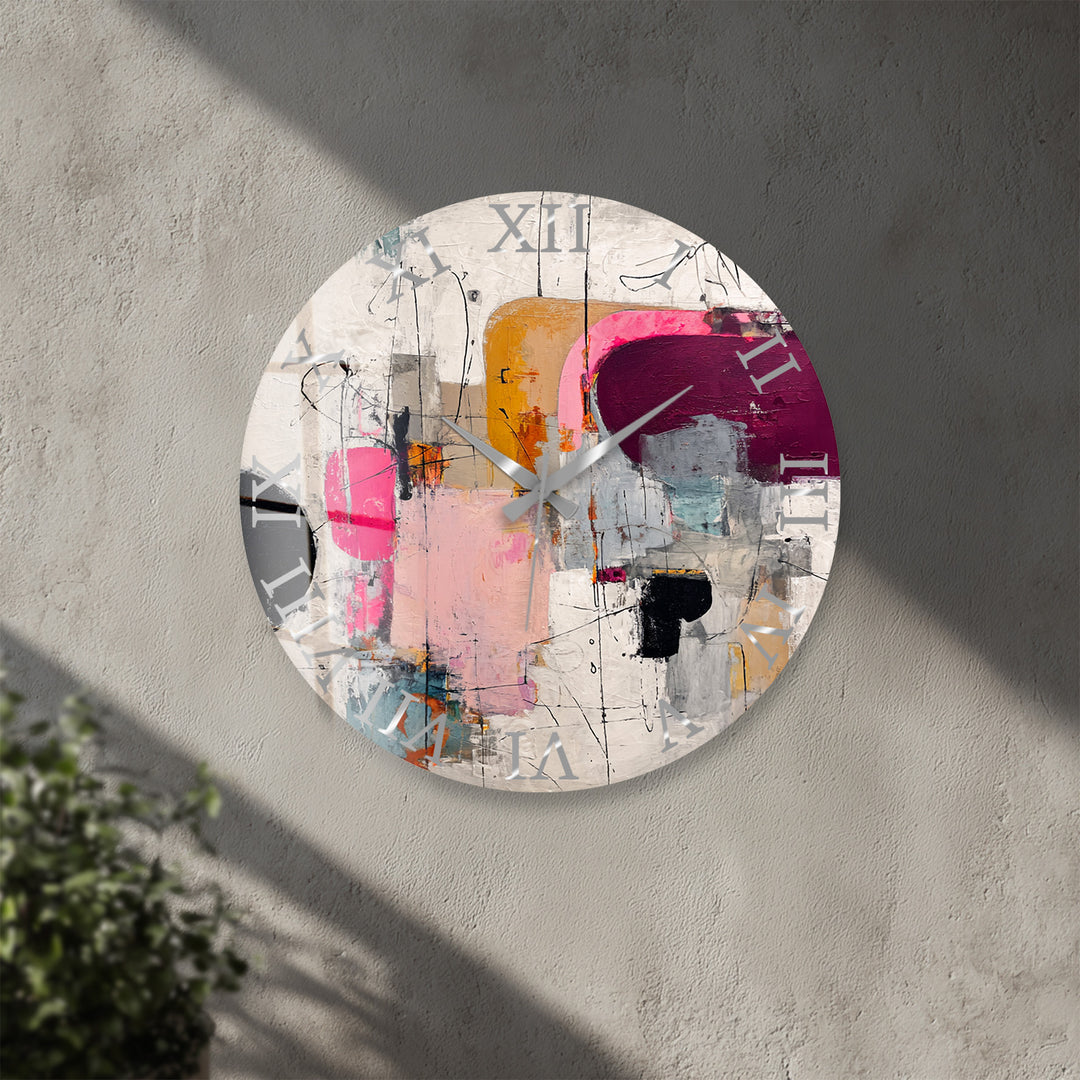 Pink Abstract Glass Wall Clock – Modern Geometric Art