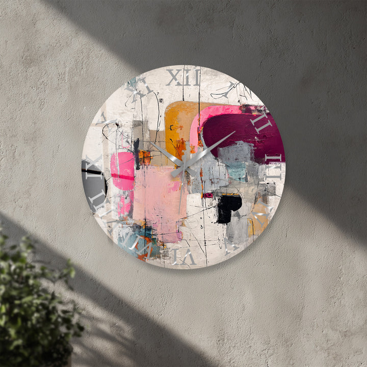 Pink Abstract Glass Wall Clock – Modern Geometric Art