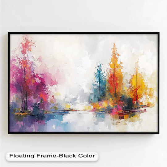 High-quality oil painting decoration reveals the textured brushstrokes and rich pigment of this 'Whispers of Autumn' abstract landscape.