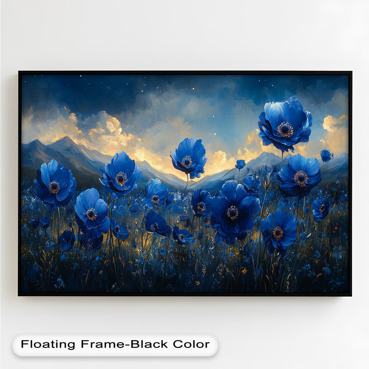 Blue Poppies Beneath a Twilight Sky - Flower Oil Painting