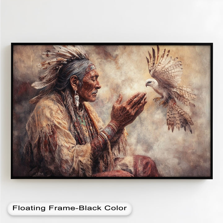 Whisper to the Spirit – Native Elder and Falcon Oil Painting