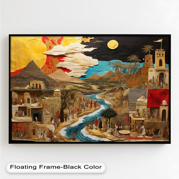 River of Time – Ancient Civilization Collage Picasso Oil Painting
