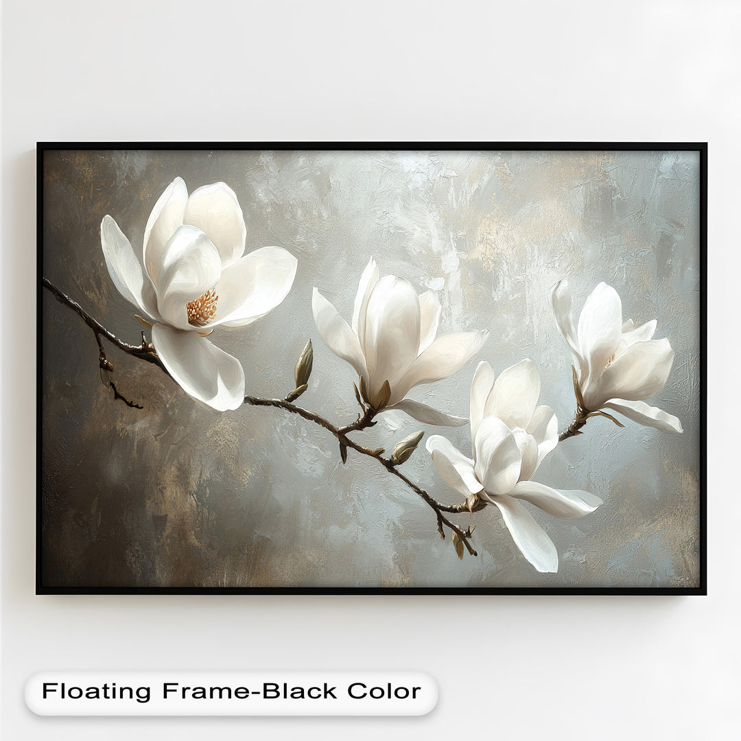 Magnolia Serenity – Cream Blossom Branch Flower Oil Painting