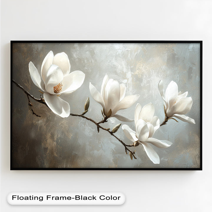 Magnolia Serenity – Cream Blossom Branch Flower Oil Painting
