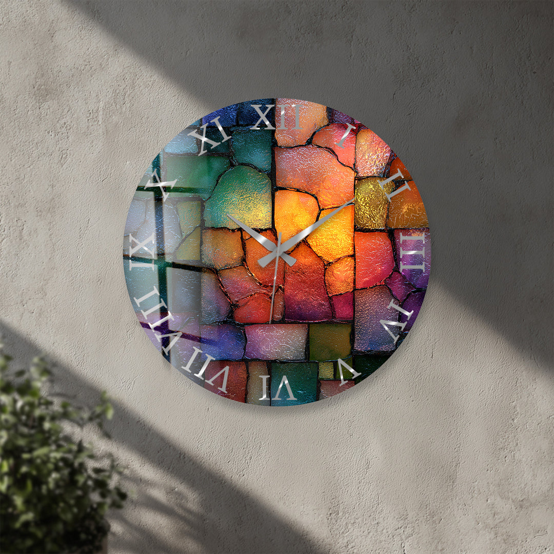 Colorful Mosaic Glass Wall Clock – Abstract Stone Pattern Decor