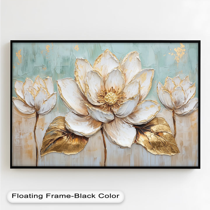 Golden Bloom Lotus – Floral Oil Painting