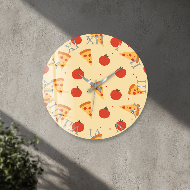 Glaswanduhr mit Pizzamuster – niedliche Küchendekoration