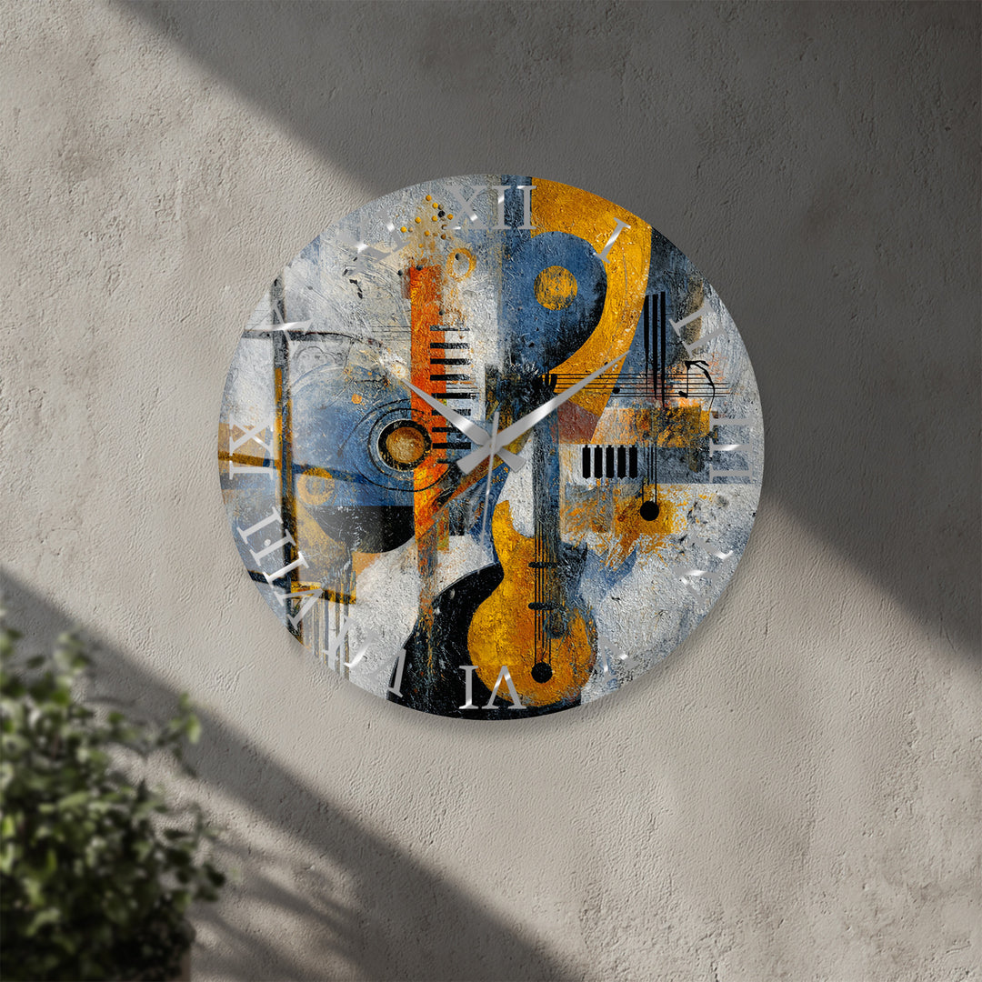 Abstract Music Glass Wall Clock – Piano Notes Modern Art Decor