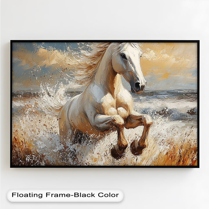 White Horse Art – Gerahmtes Ölgemälde mit Pferd