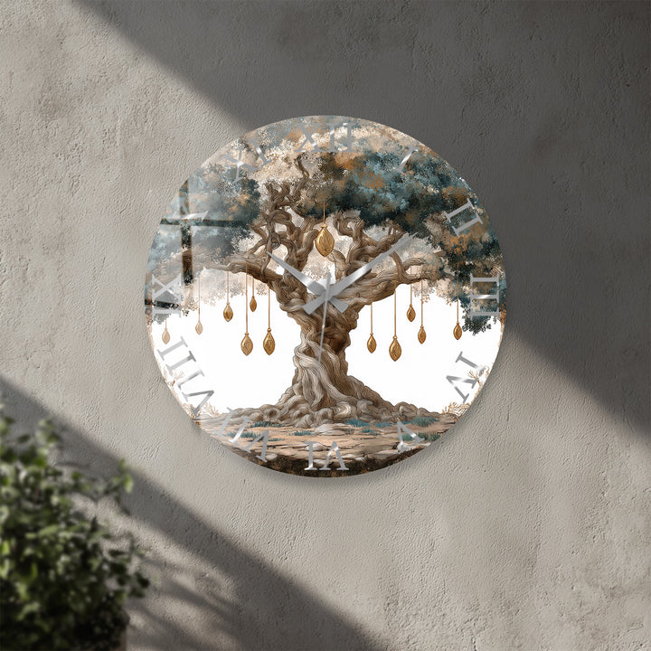 Mystical Tree of Life Glass Wall Clock – Enchanted Forest Decor