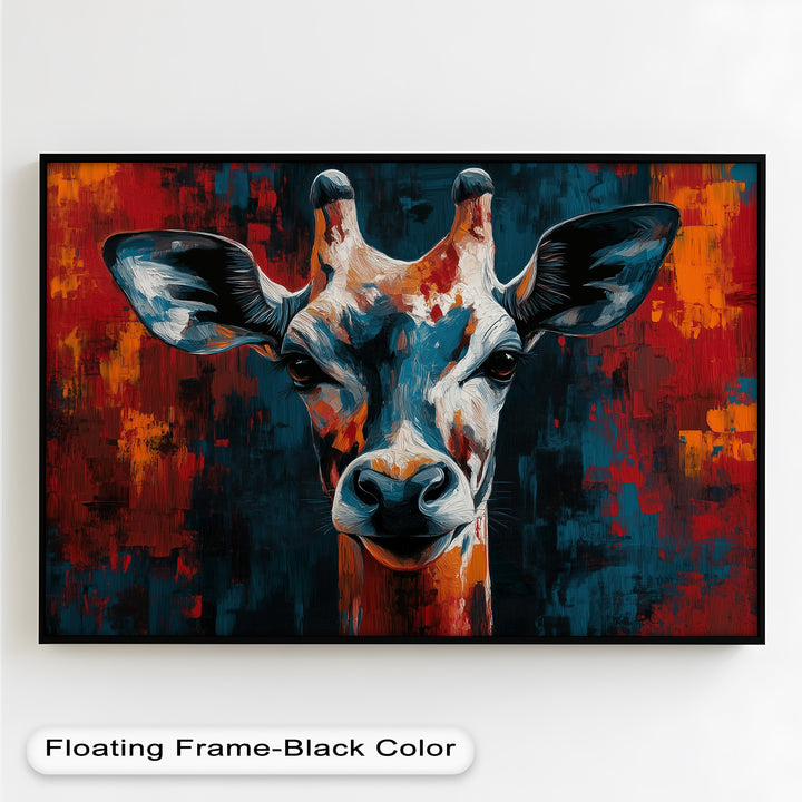 Giraffe Portrait in Abstract Flames – Animal Oil Painting