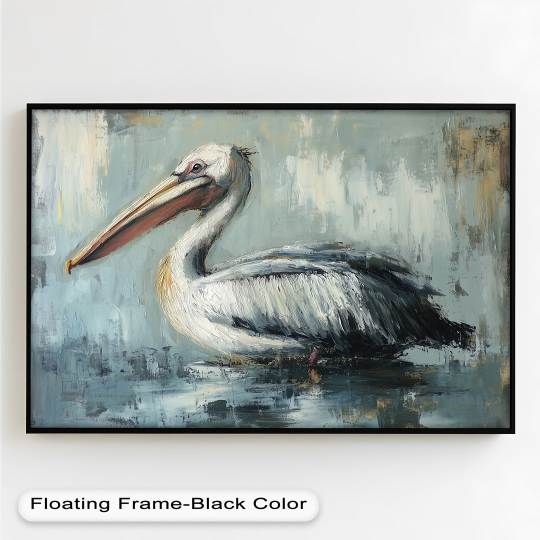 White Pelican Resting by the Water - Animal Oil Painting