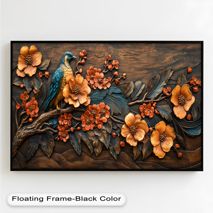 Flowers & Bird – Framed Oil Painting