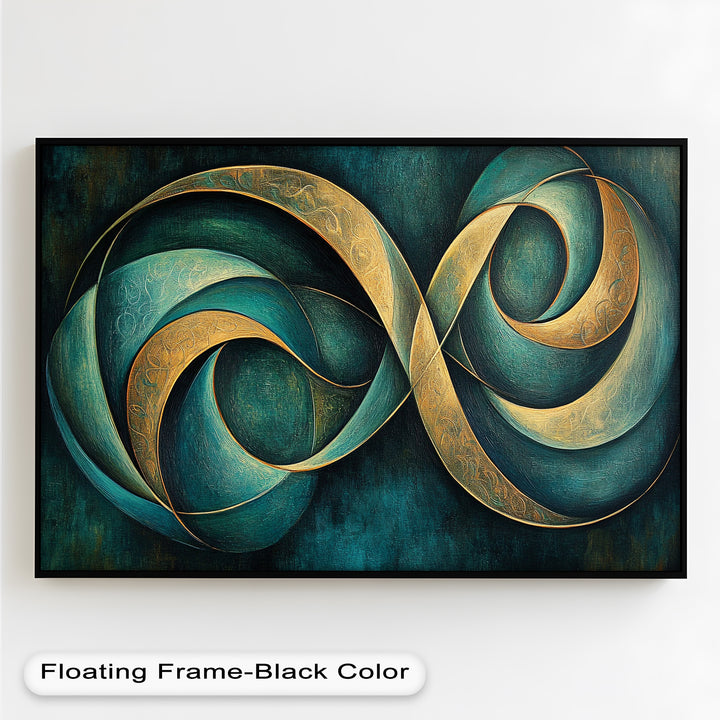 Infinity Loop Abstract – Teal & Gold Modern Oil Painting