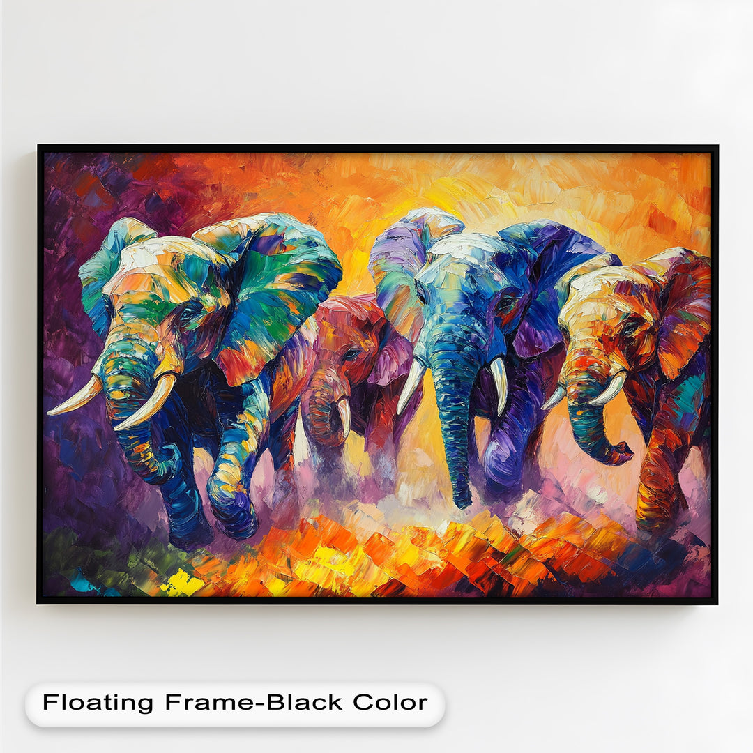 Elephant Herd at Dusk – Animal Oil Painting
