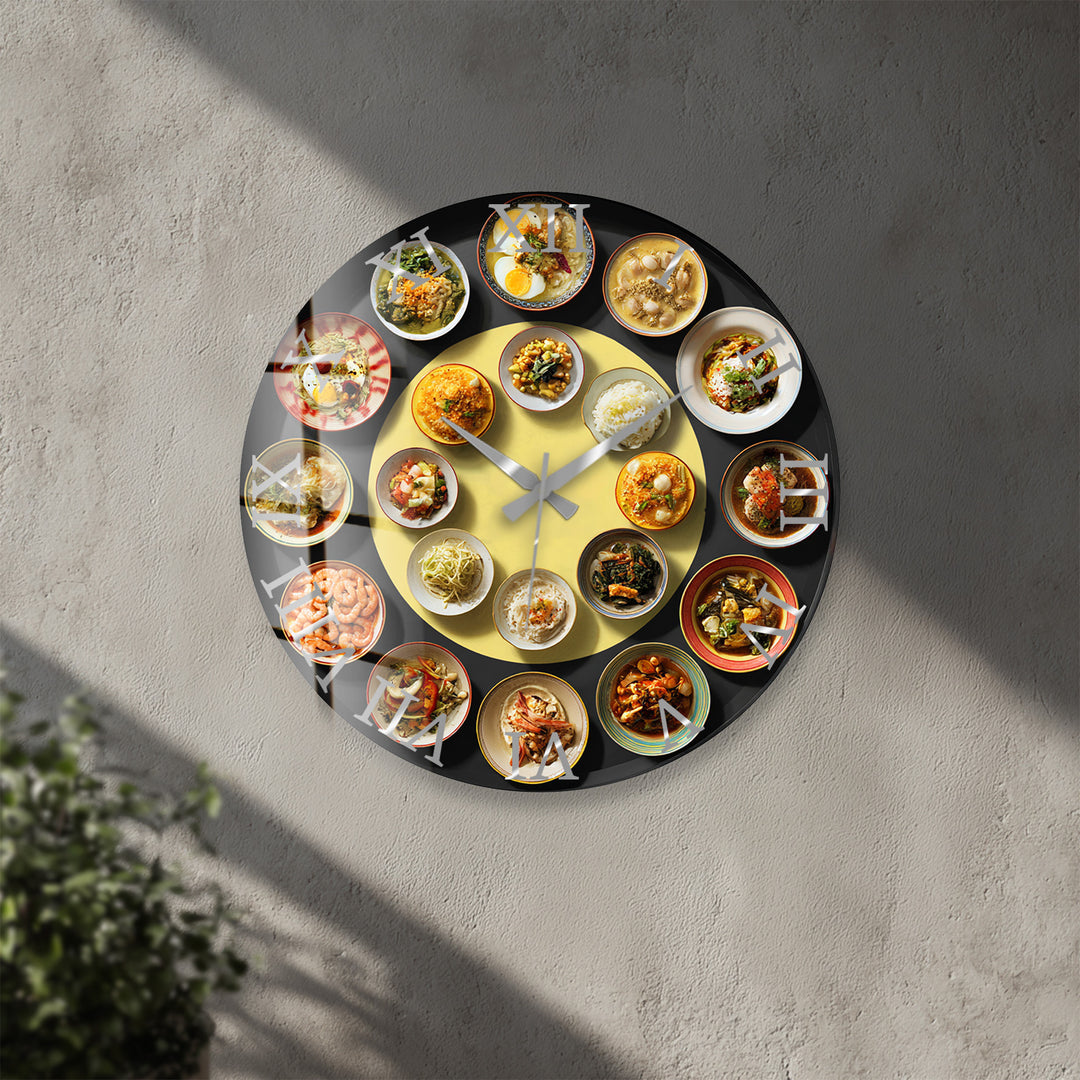Asian Food Glass Wall Clock – Restaurant Kitchen Decor