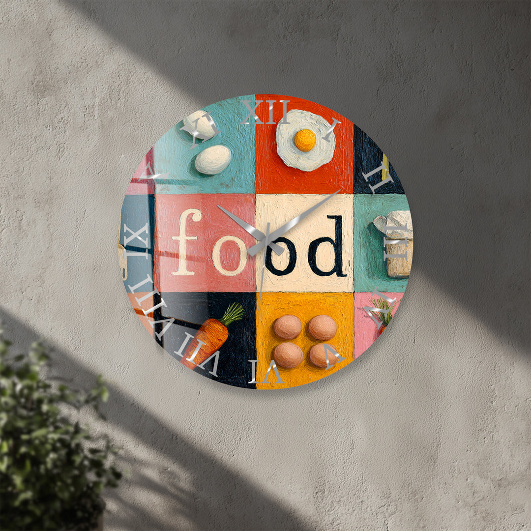 Colorful Food Glass Wall Clock – Retro Kitchen Decor