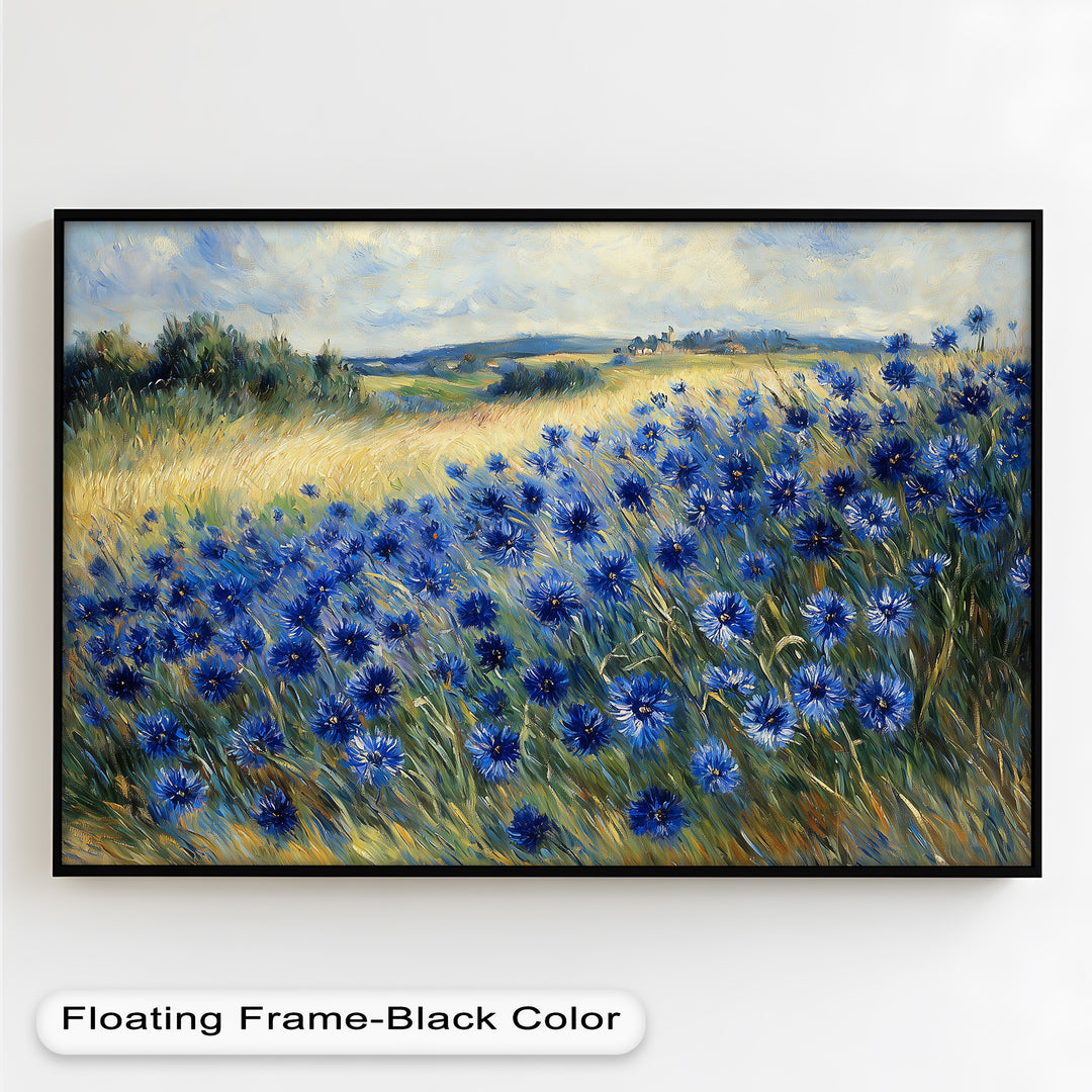 Golden Fields and Blue Cornflowers – Impressionist Meadow Scene Oil Painting