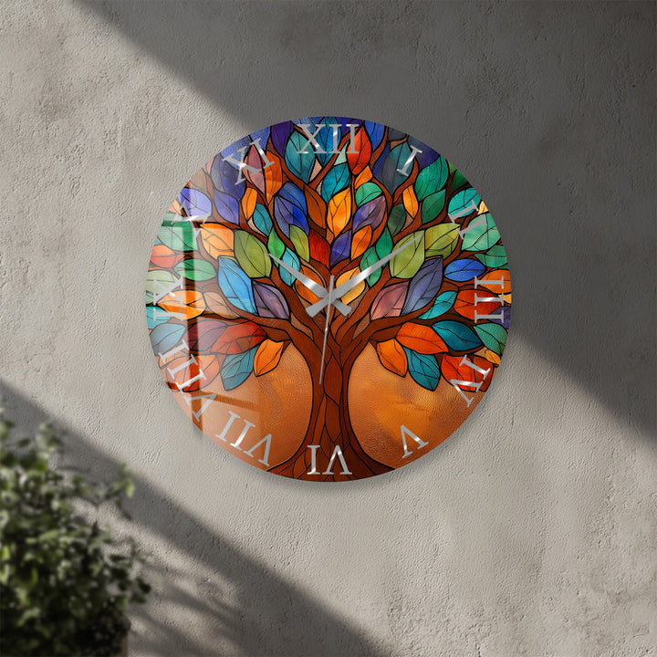 Bunte Glas-Wanduhr „Baum des Lebens“ – Buntglas-Stil