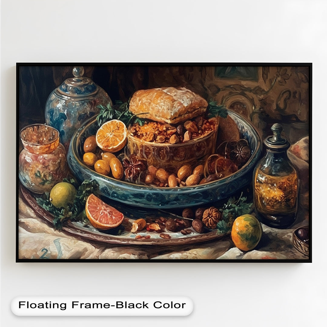 Golden Harvest Table – Ornamentales Festmahl Stillleben Essen Malerei