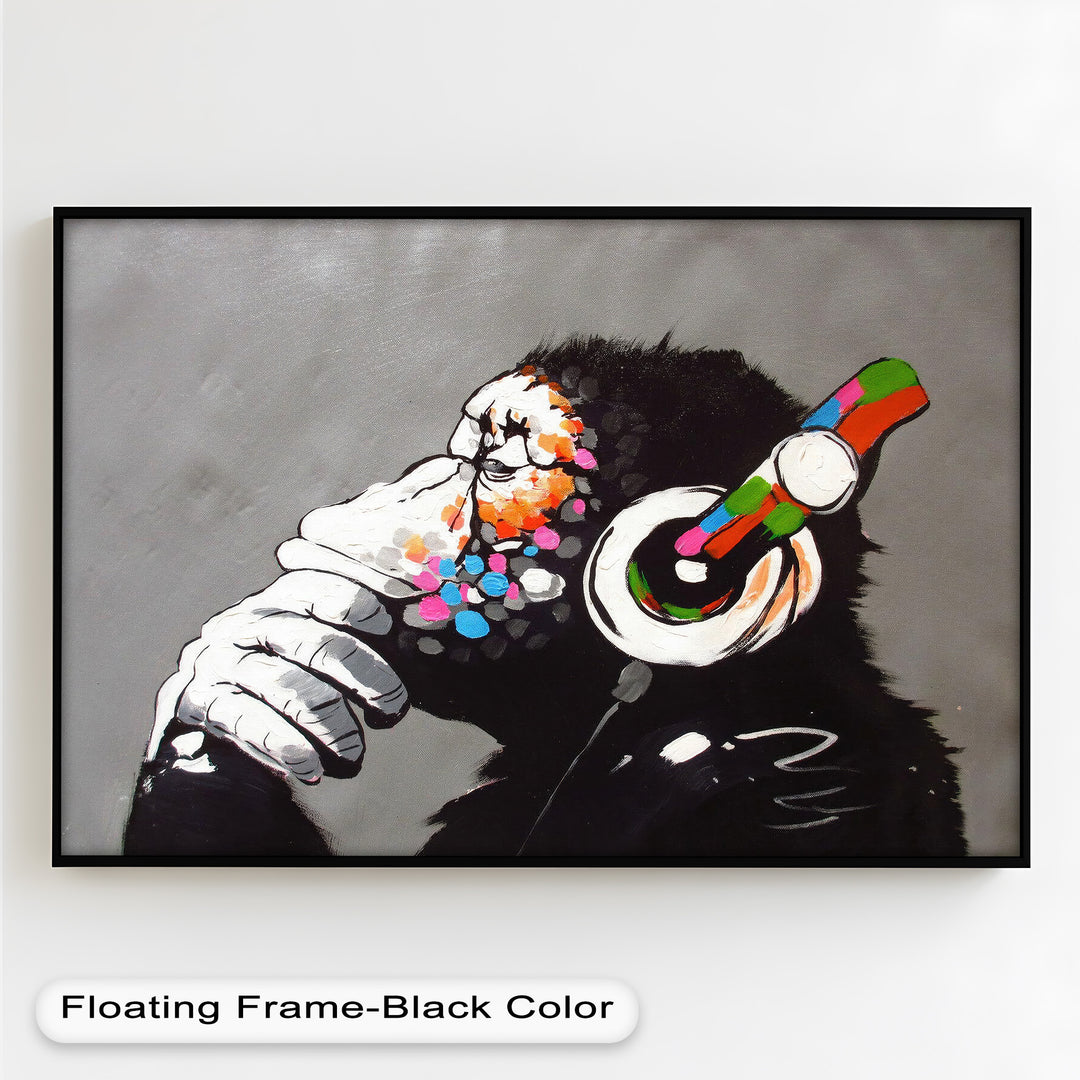 Contemplative Chimp with Headphones - Banksy Oil Painting
